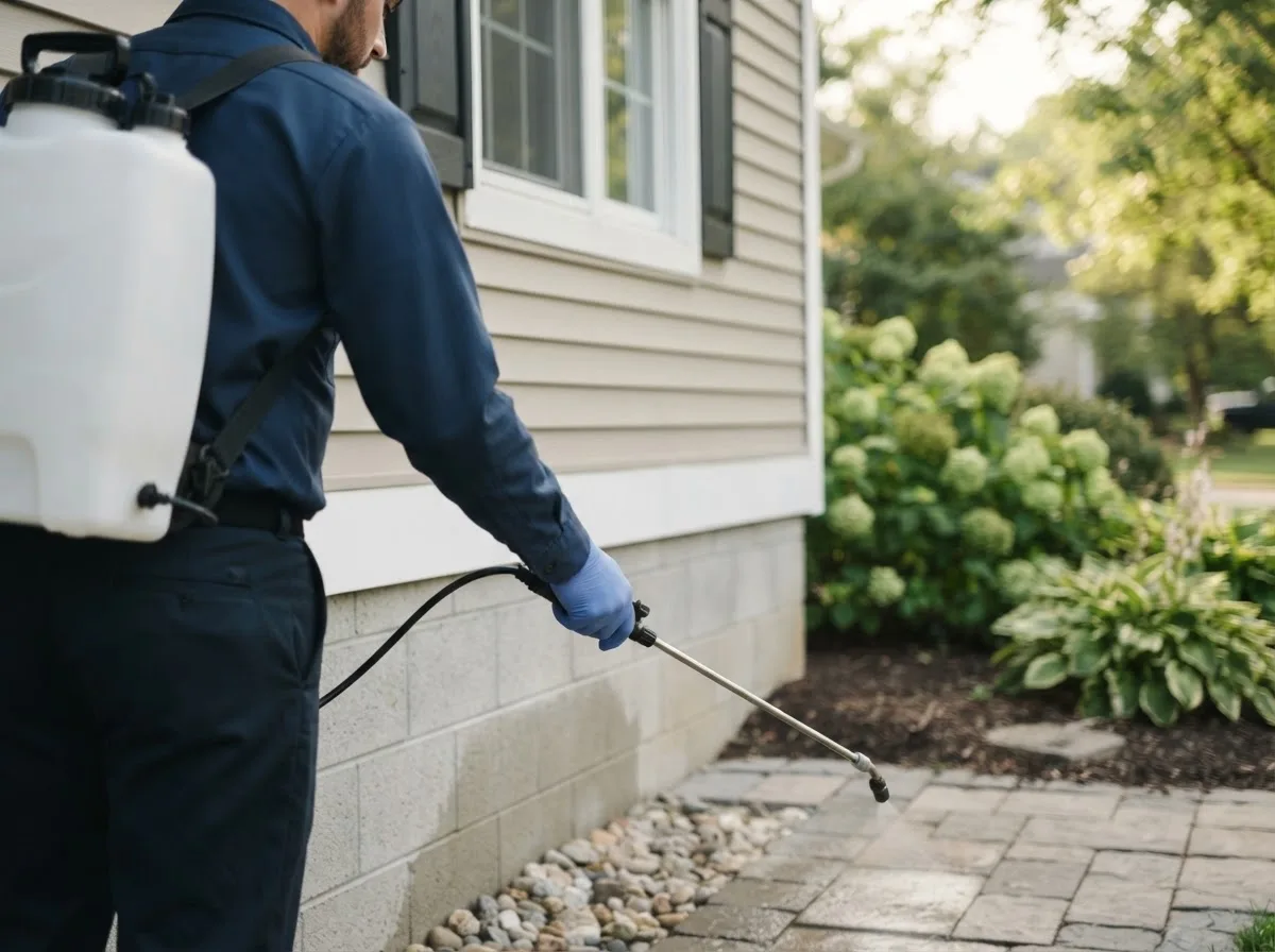 Pest control technician inspecting a home in New Castle, AL